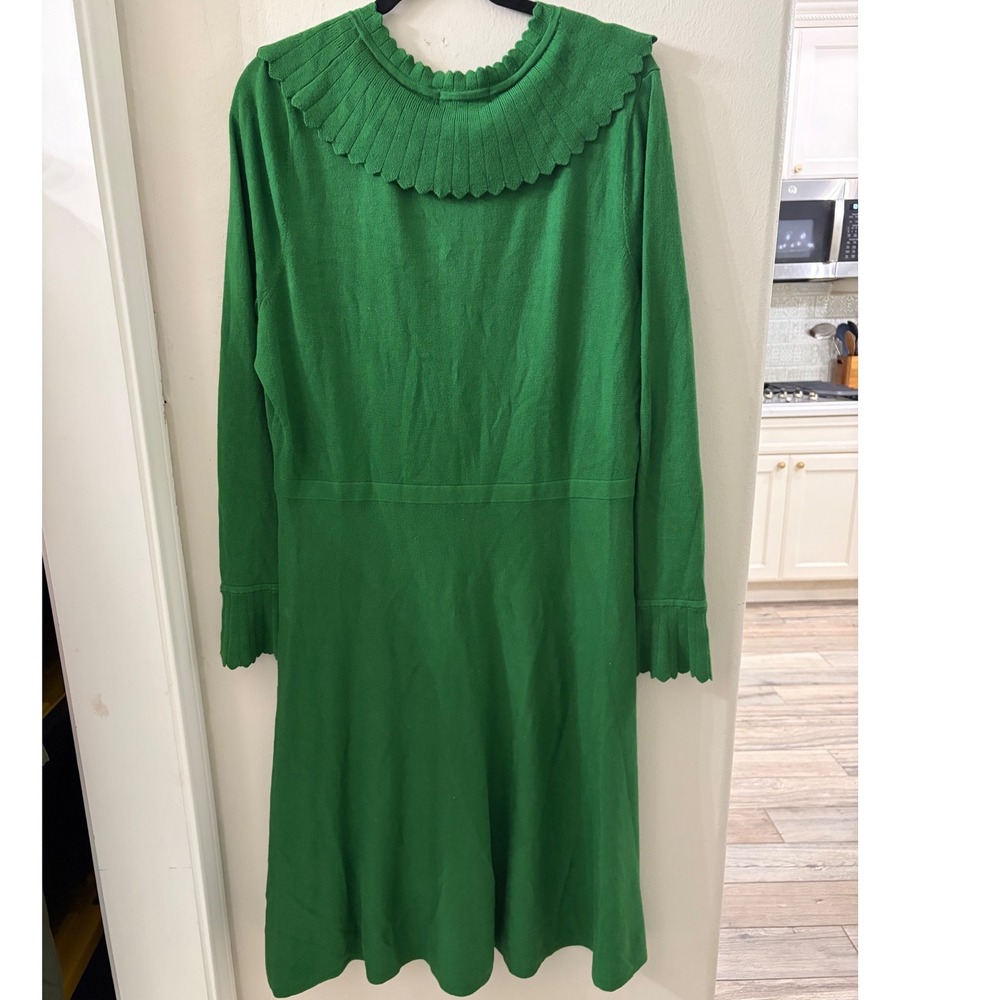 Boden US 12 Green Cotton Wool Blend Scalloped Collar Midi Sweater Dress - Picture 3 of 5